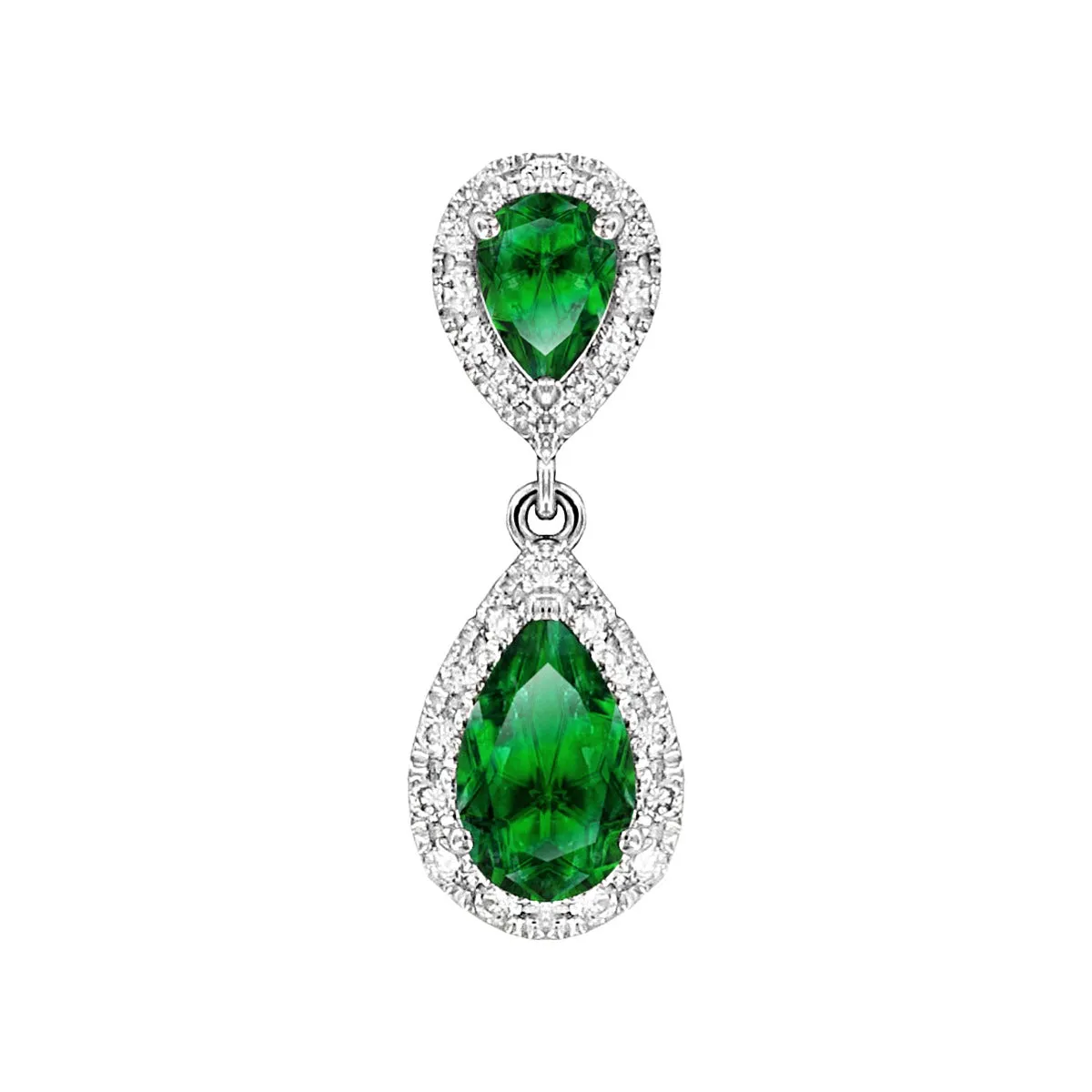 0.42ct Emerald & Diamond Drop Pendant | 18K White Gold