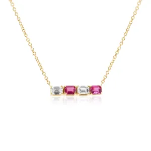 1.05 Carat Lab Emerald Cut and 1.18 Emerald Cut Lab Pink Sapphire Necklace in 14K Rose Gold