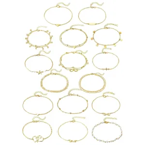 12-Piece Adjustable Boho Layered Silver Gold Ankle Bracelets