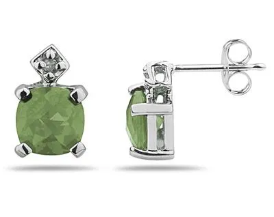 1.20 Carat Tw Green  Amethyst & Diamond Earrings In 10K White Gold