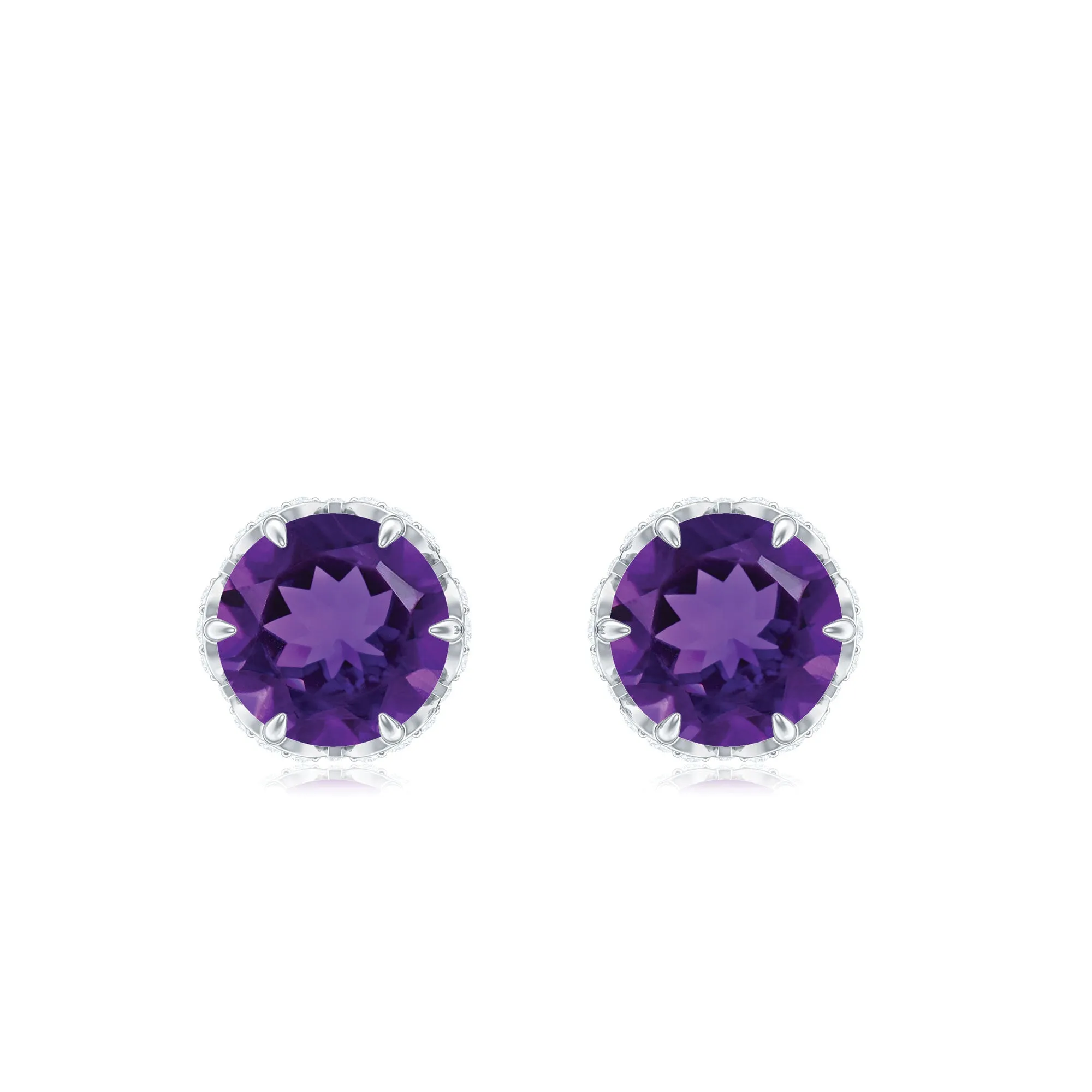 1.25 CT Claw Set Amethyst Solitaire and Diamond Stud Earrings