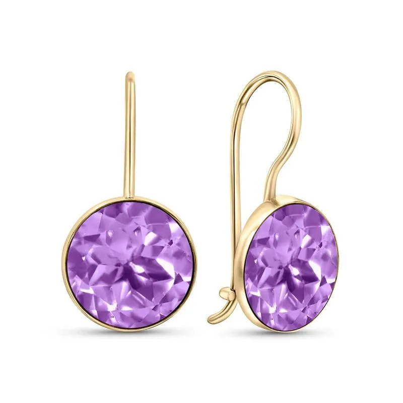 14K Gold Amethyst Drop Earrings - 8mm Feb Birthstone Gift