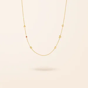 14K Gold Initial and Birthstone Necklace