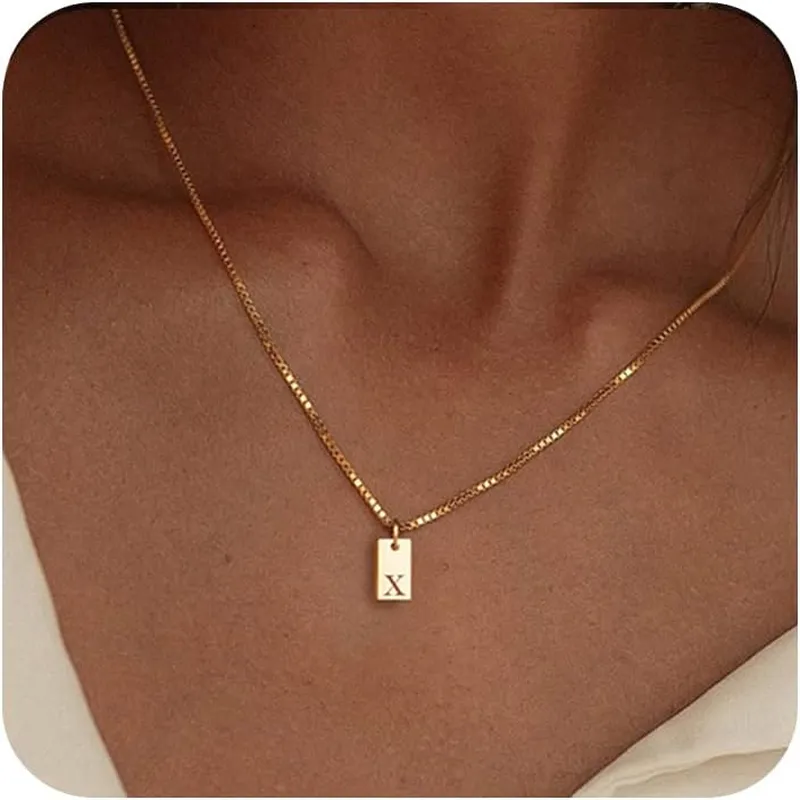 14K Gold Plated Dainty Letter Necklace Initial Tag