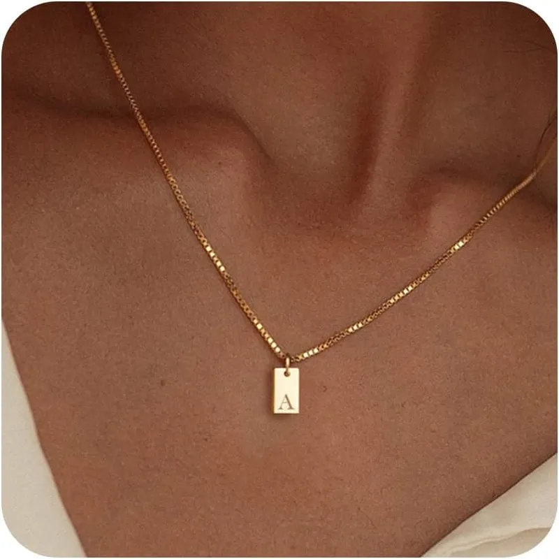 14K Gold Plated Dainty Letter Necklace Initial Tag