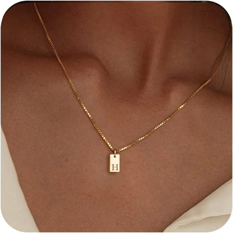 14K Gold Plated Dainty Letter Necklace Initial Tag