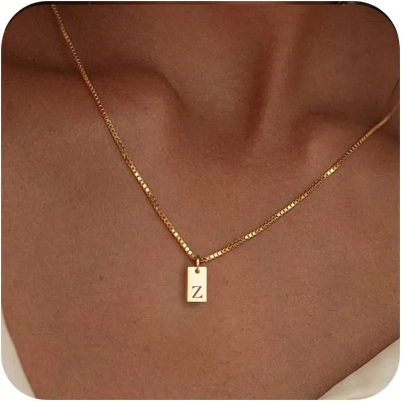 14K Gold Plated Dainty Letter Necklace Initial Tag