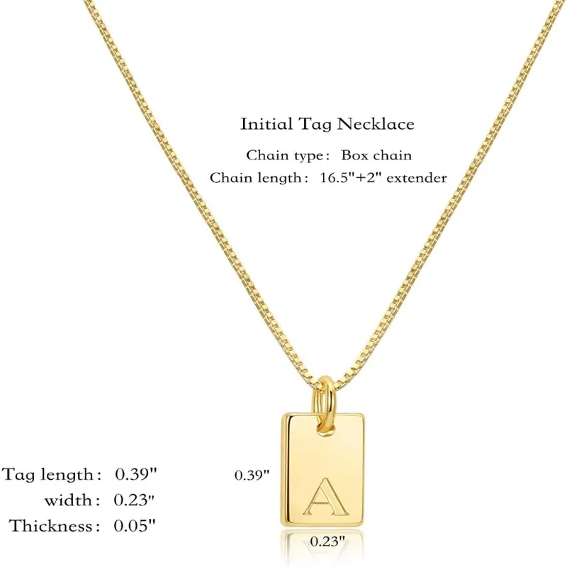 14K Gold Plated Dainty Letter Necklace Initial Tag