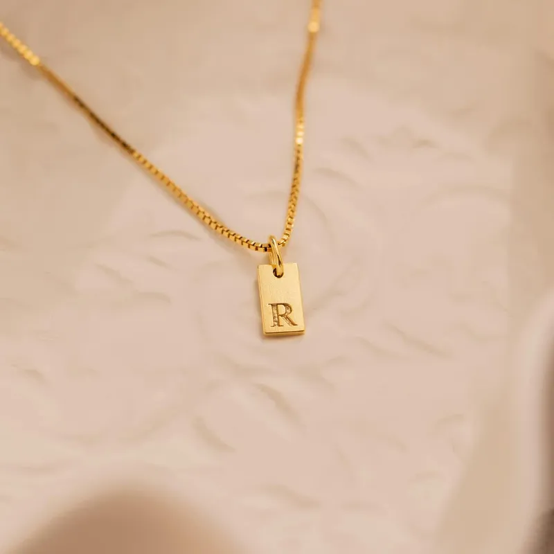 14K Gold Plated Dainty Letter Necklace Initial Tag