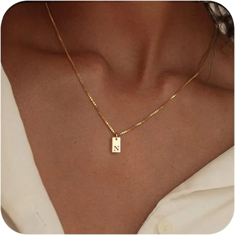 14K Gold Plated Dainty Letter Necklace Initial Tag