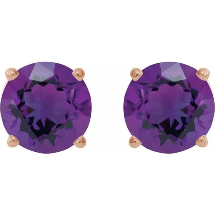 14K Rose 6 mm Natural Amethyst Stud Earrings