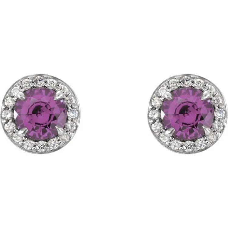 14K White 4 mm Natural Amethyst & 1/10 CTW Natural Diamond Earrings