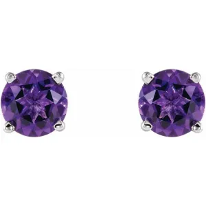 14K White 5 mm Natural Amethyst Stud Earrings