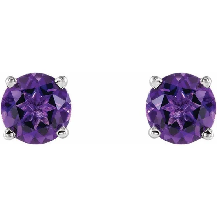 14K White 5 mm Natural Amethyst Stud Earrings