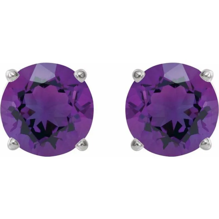 14K White 8 mm Natural Amethyst Stud Earrings