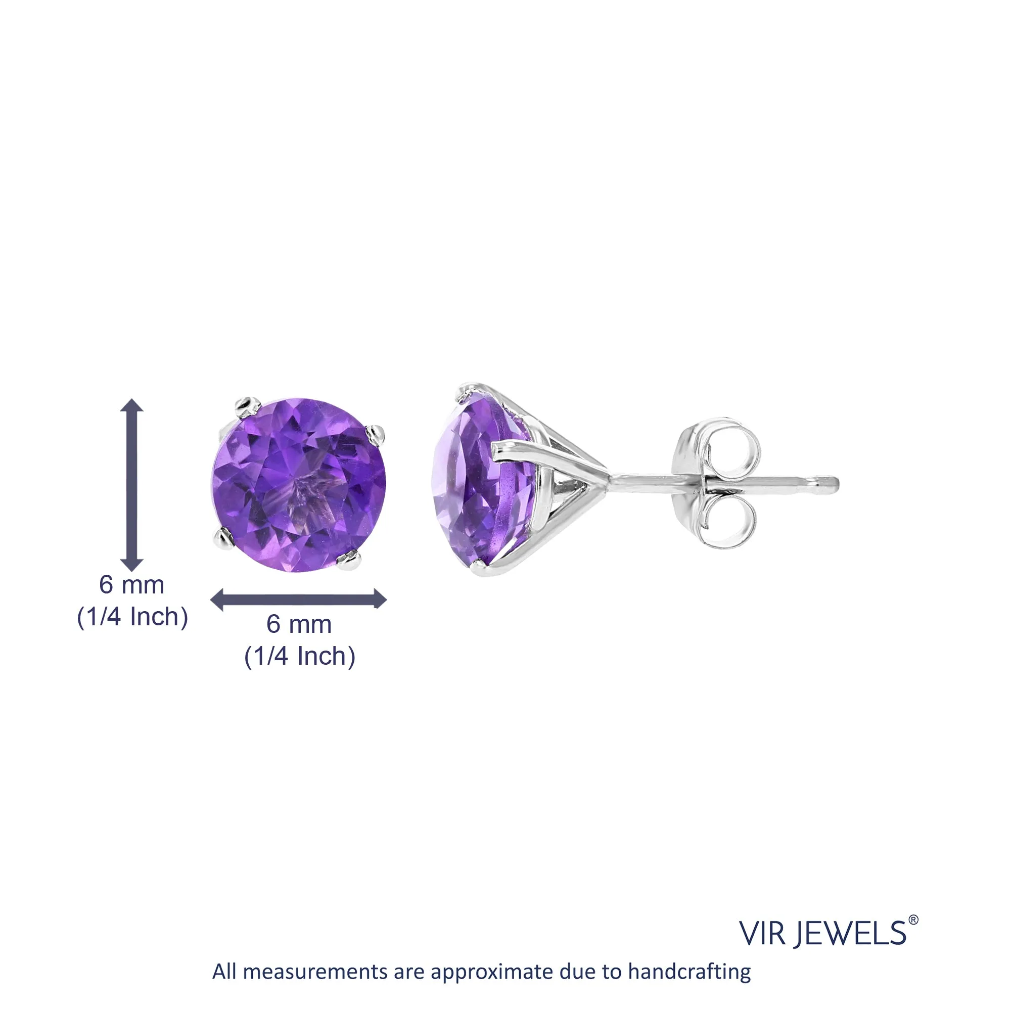 14K White Gold Amethyst Stud Earrings (1.80 cttw ; 6 MM Round Cut)