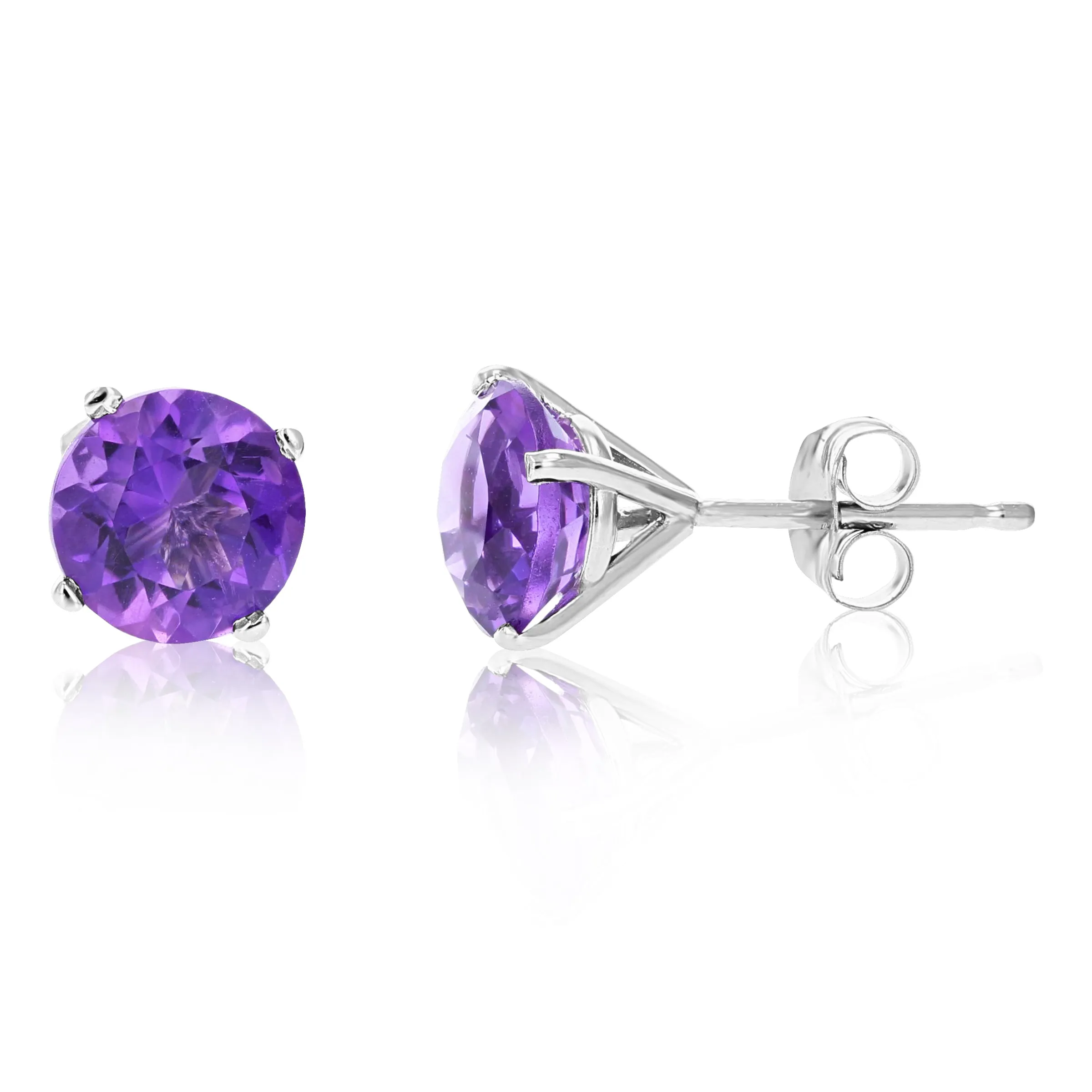 14K White Gold Amethyst Stud Earrings (1.80 cttw ; 6 MM Round Cut)