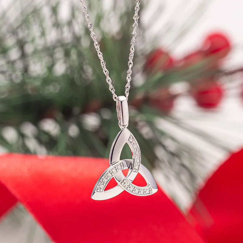 14K White Gold Diamond Trinity Knot Pendant