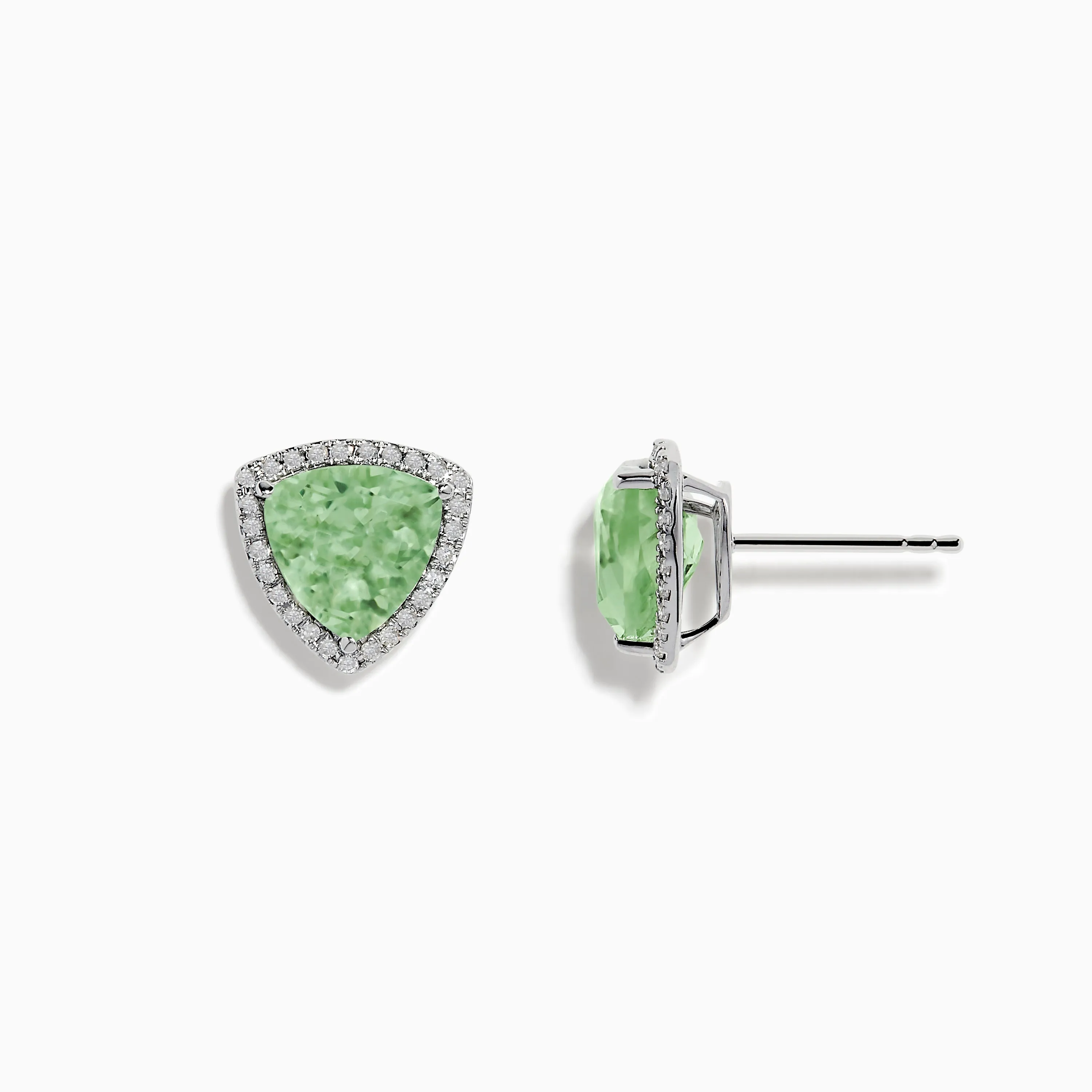 14K White Gold Green Amethyst and Diamond Earrings