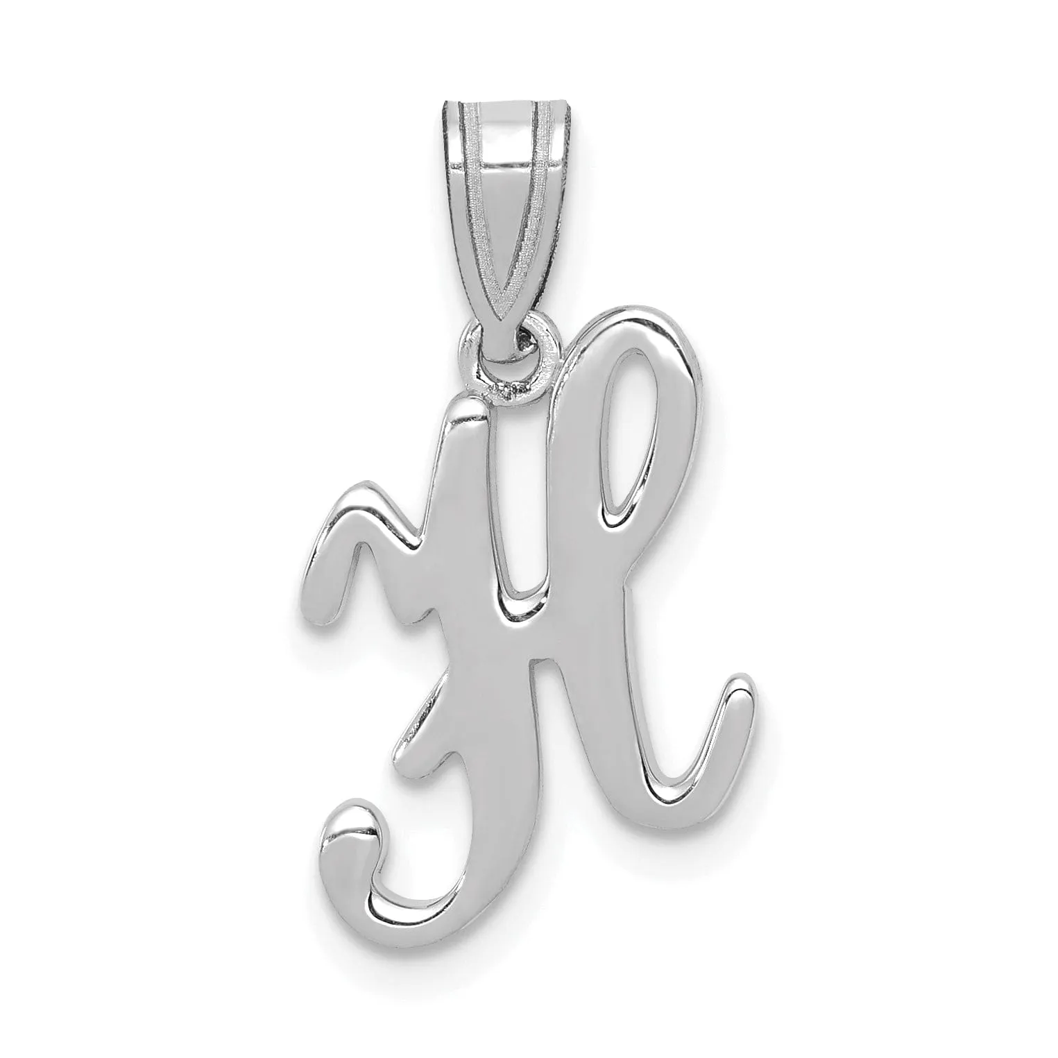 14K White Gold Medium Size Script Design Letter H Initial Charm Pendant