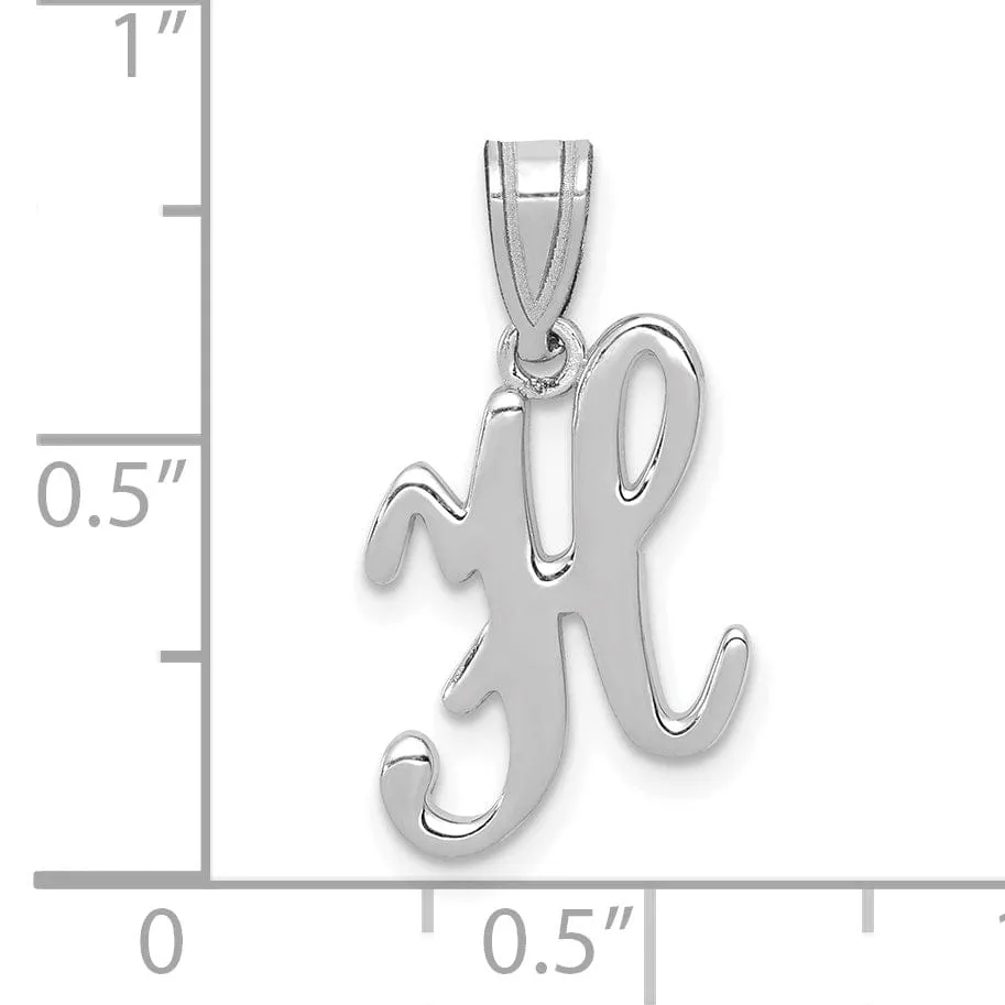 14K White Gold Medium Size Script Design Letter H Initial Charm Pendant