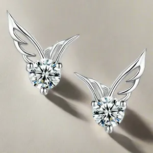 14K White Gold Plated Tiny Wings Austrian Crystal Stud Earrings For Woman