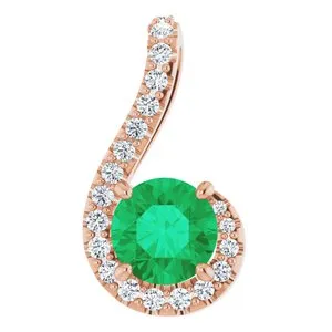 14K White Natural Emerald & 1/6 CTW Natural Diamond Pendant