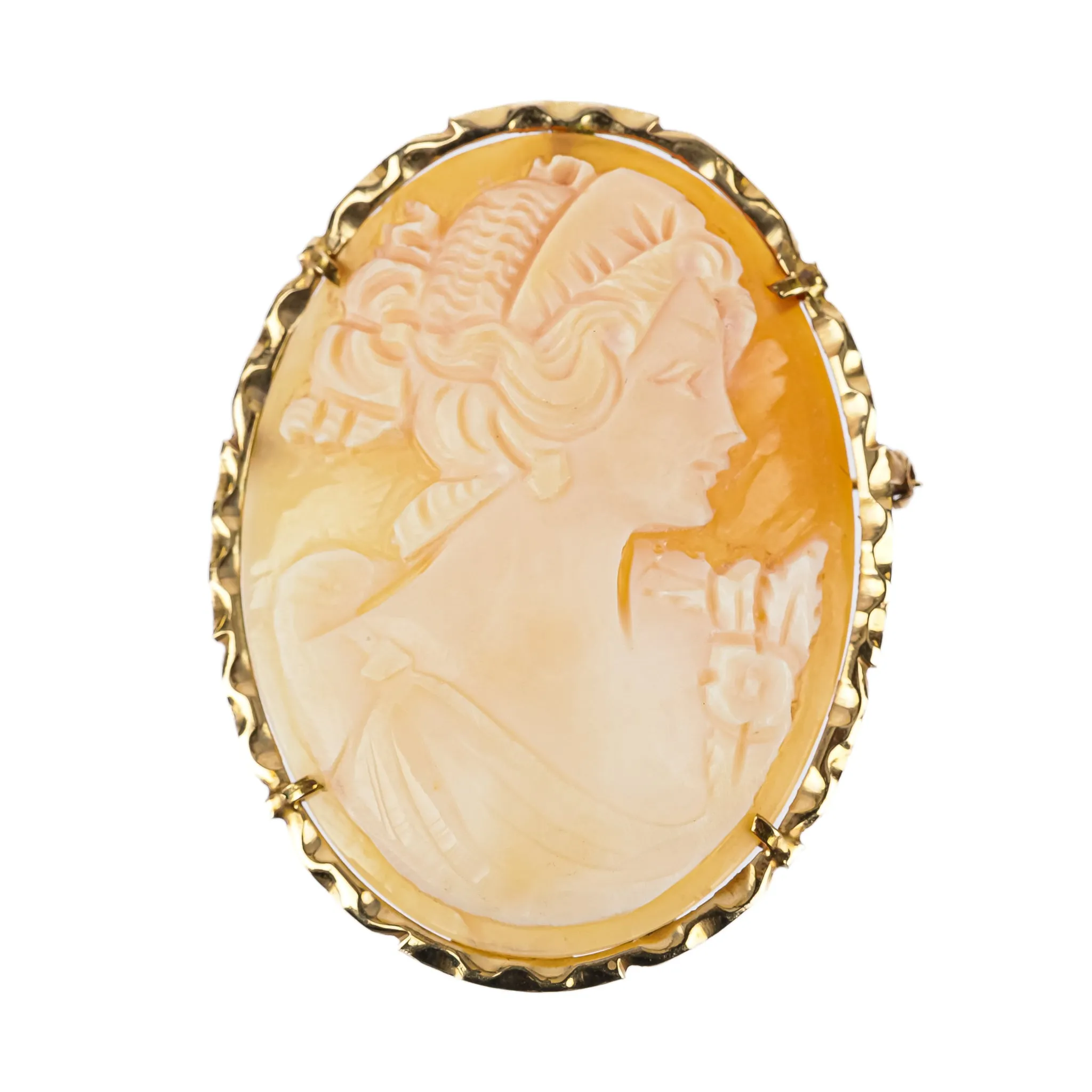 14K Yellow Gold Cameo Pin Pendant  44-34mm