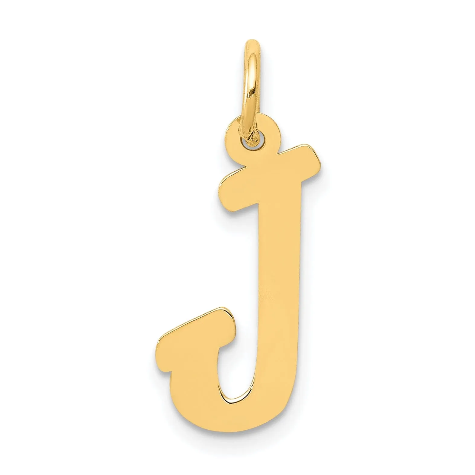 14K Yellow Gold Medium Size Fancy Script Design Letter J Initial Pendant