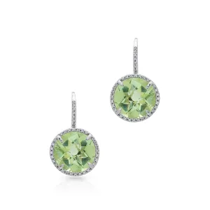 14KT White Gold Green Amethyst Diamond Round Earrings