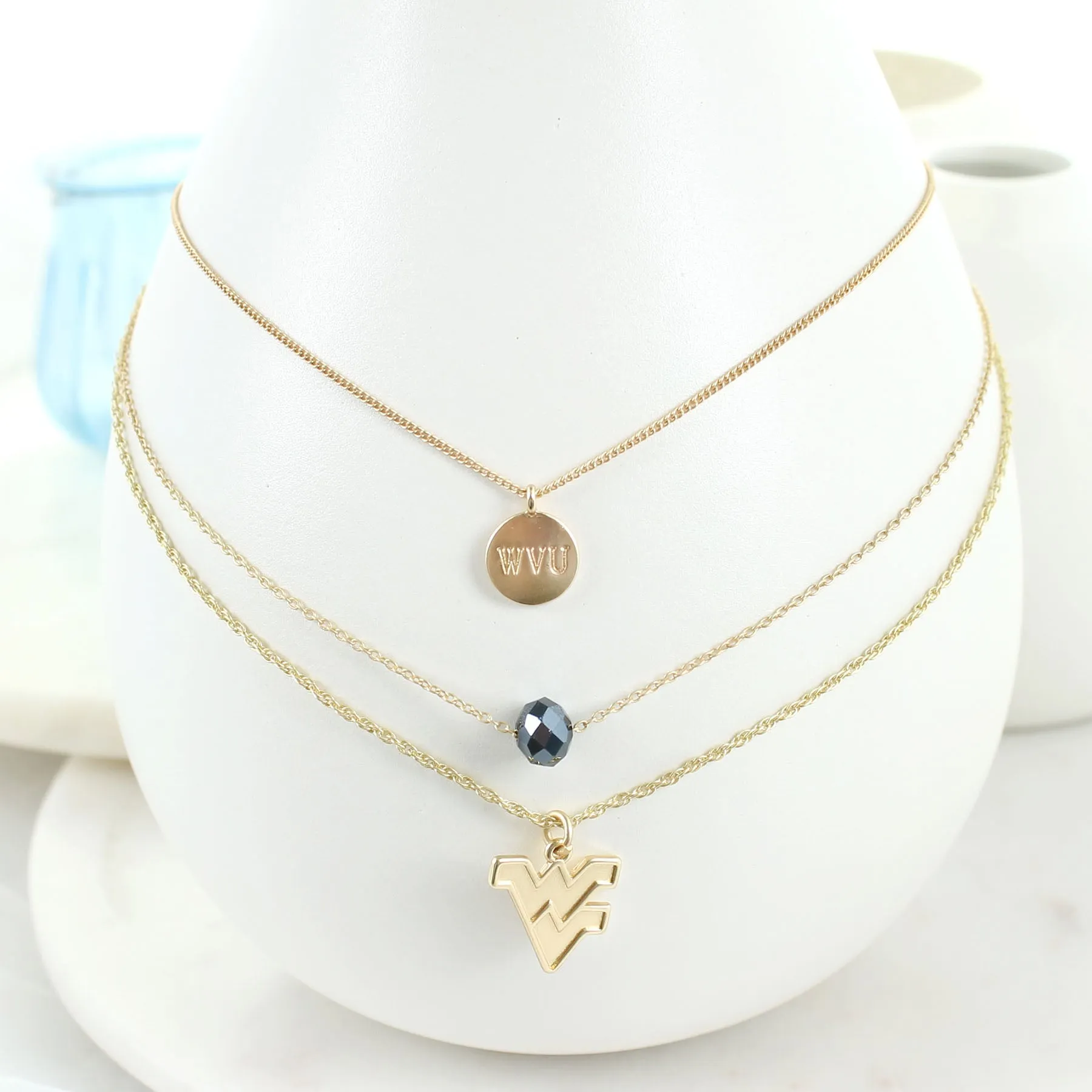 16” - 20” West Virginia Matte Gold Logo Trio Necklace Set