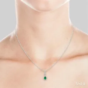 1/6 Ctw Round Cut Diamond and Pear Cut 6x4mm Emerald Drop Precious Pendant in 10K White Gold with chain