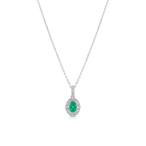 18K White Gold 0.41ct Oval Emerald and Diamond Filigree Pendant