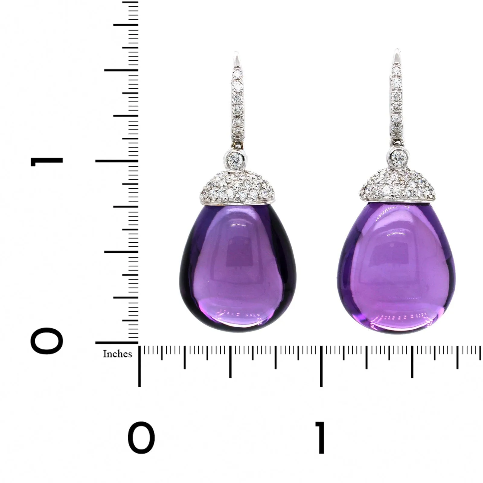 18K White Gold Cabochon Amethyst Drop Earrings