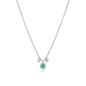 18kt White Gold Emerald Diamond 2 Dangle Necklace