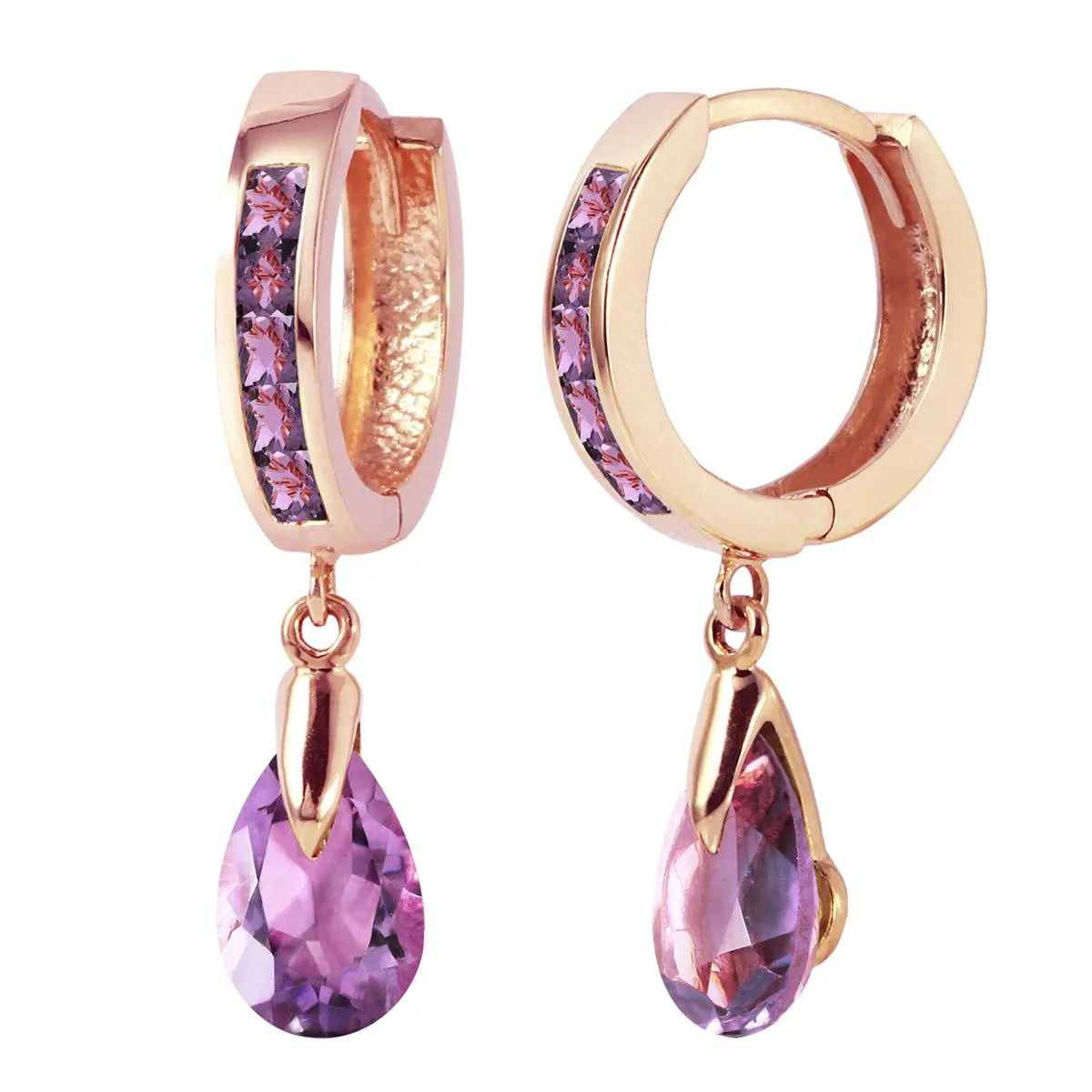 3.3 Carat 14K Solid Rose Gold Huggie Earrings Dangling Amethyst