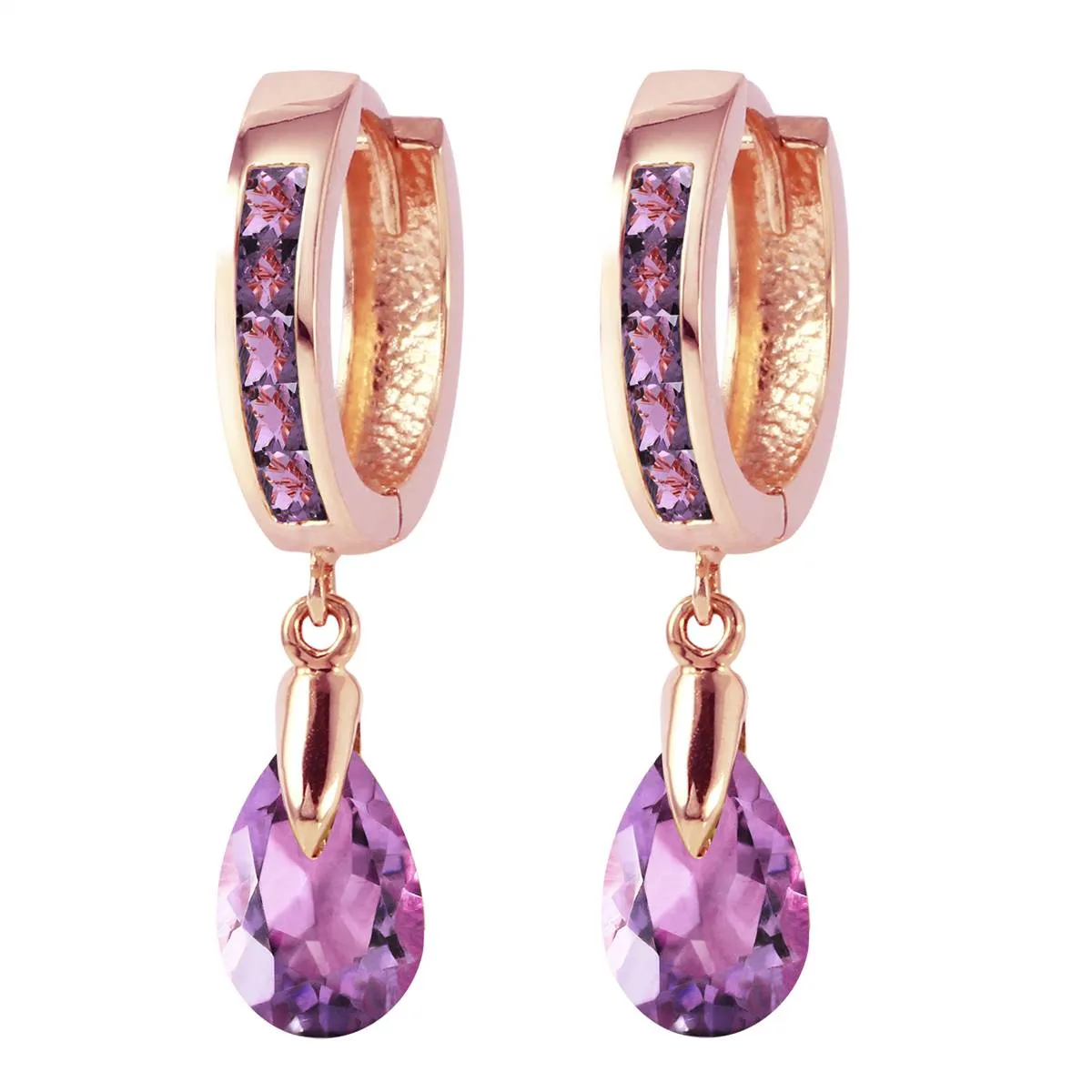 3.3 Carat 14K Solid Rose Gold Huggie Earrings Dangling Amethyst