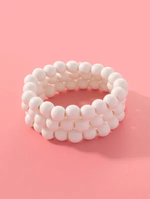 3pcs/set Boho Plain White Beaded Bracelet Women Bracelet Stackable Bracelet