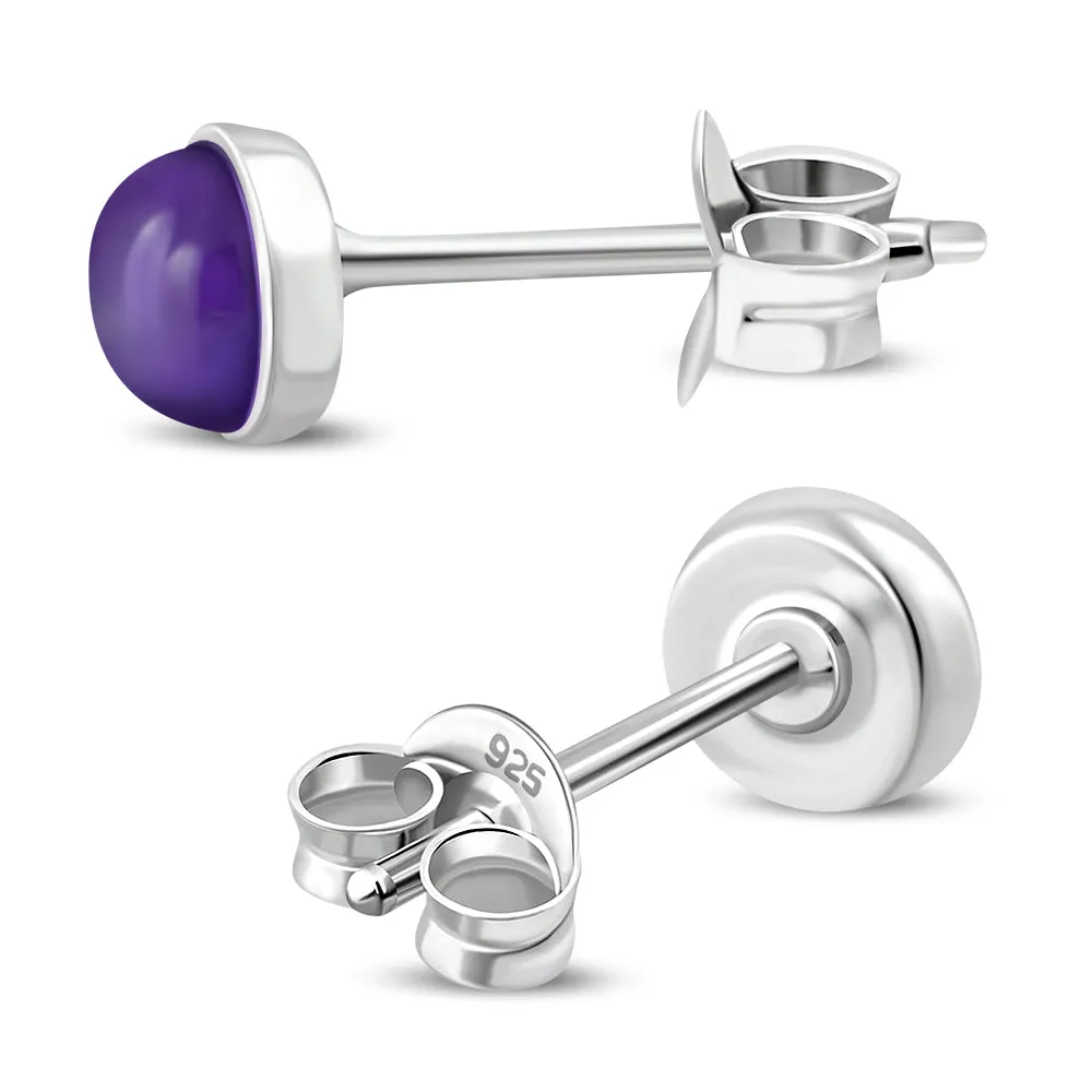 4.80mm | Amethyst Round Sterling Silver Stud Earrings