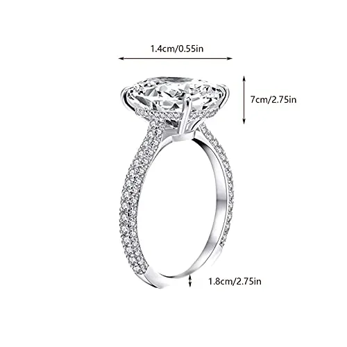 5CT 925 Sterling Silver Engagement Rings Oval Cut Solitaire Cubic Zirconia CZ Wedding Promise Rings Bridal Rings for Her Wedding Bands for Women Comfort Fit Size 4-10 Jewelry Gift for Women Girls Teen