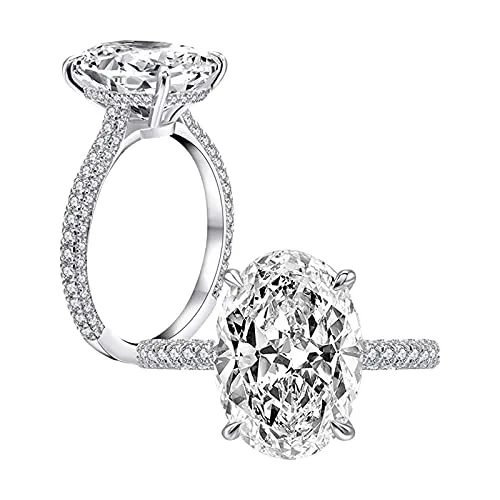 5CT 925 Sterling Silver Engagement Rings Oval Cut Solitaire Cubic Zirconia CZ Wedding Promise Rings Bridal Rings for Her Wedding Bands for Women Comfort Fit Size 4-10 Jewelry Gift for Women Girls Teen