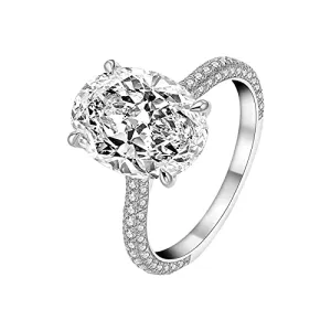 5CT 925 Sterling Silver Engagement Rings Oval Cut Solitaire Cubic Zirconia CZ Wedding Promise Rings Bridal Rings for Her Wedding Bands for Women Comfort Fit Size 4-10 Jewelry Gift for Women Girls Teen