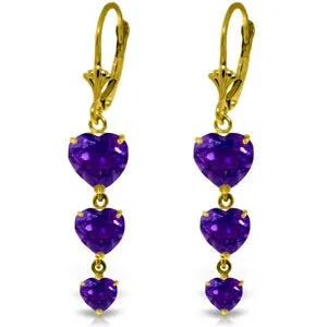 6 Carat 14K Solid Yellow Gold Heartthrob Amethyst Earrings