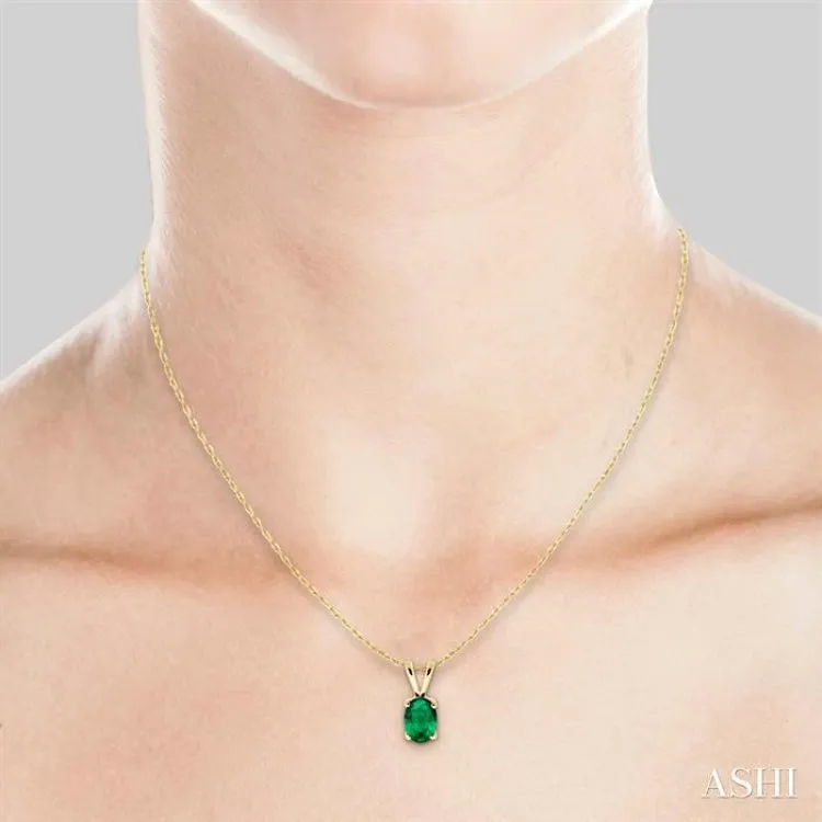 6x4MM Oval Cut Emerald Pendant in 14K Yellow Gold with Chain