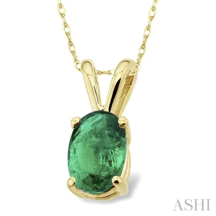 6x4MM Oval Cut Emerald Pendant in 14K Yellow Gold with Chain