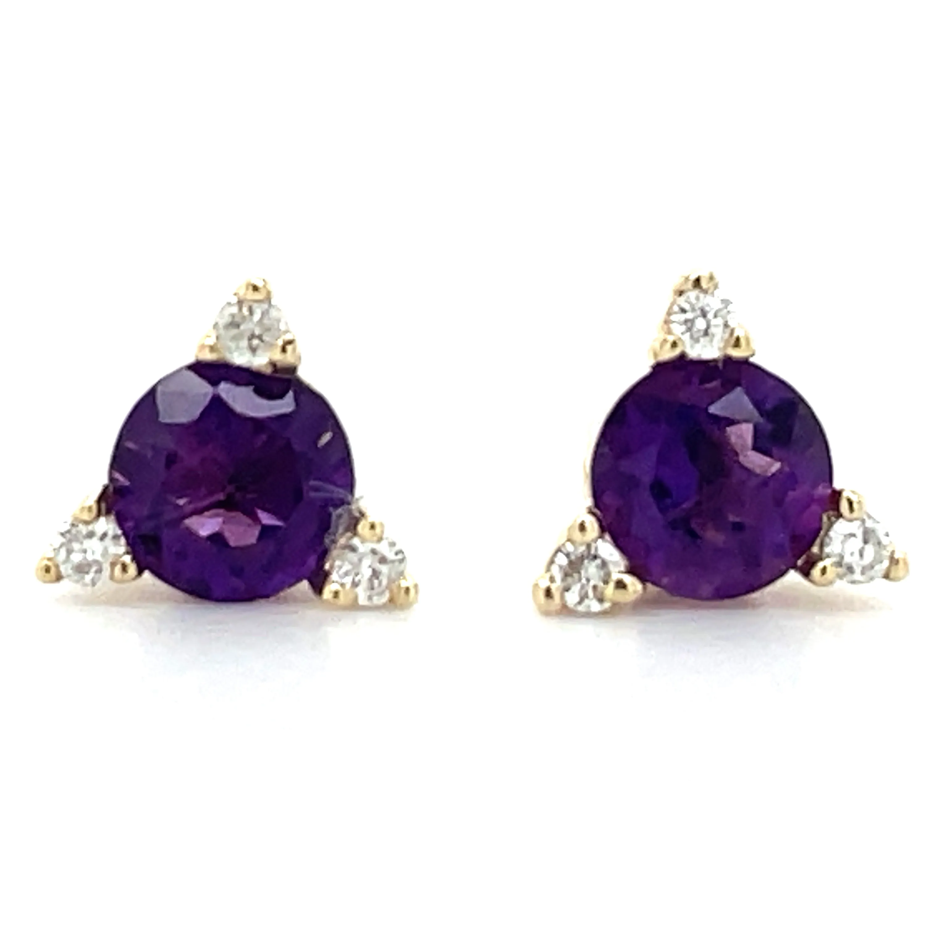 9ct Yellow Gold Earth Grown 0.40ct Purple Amethyst And 0.042ct Diamond Stud Earrings