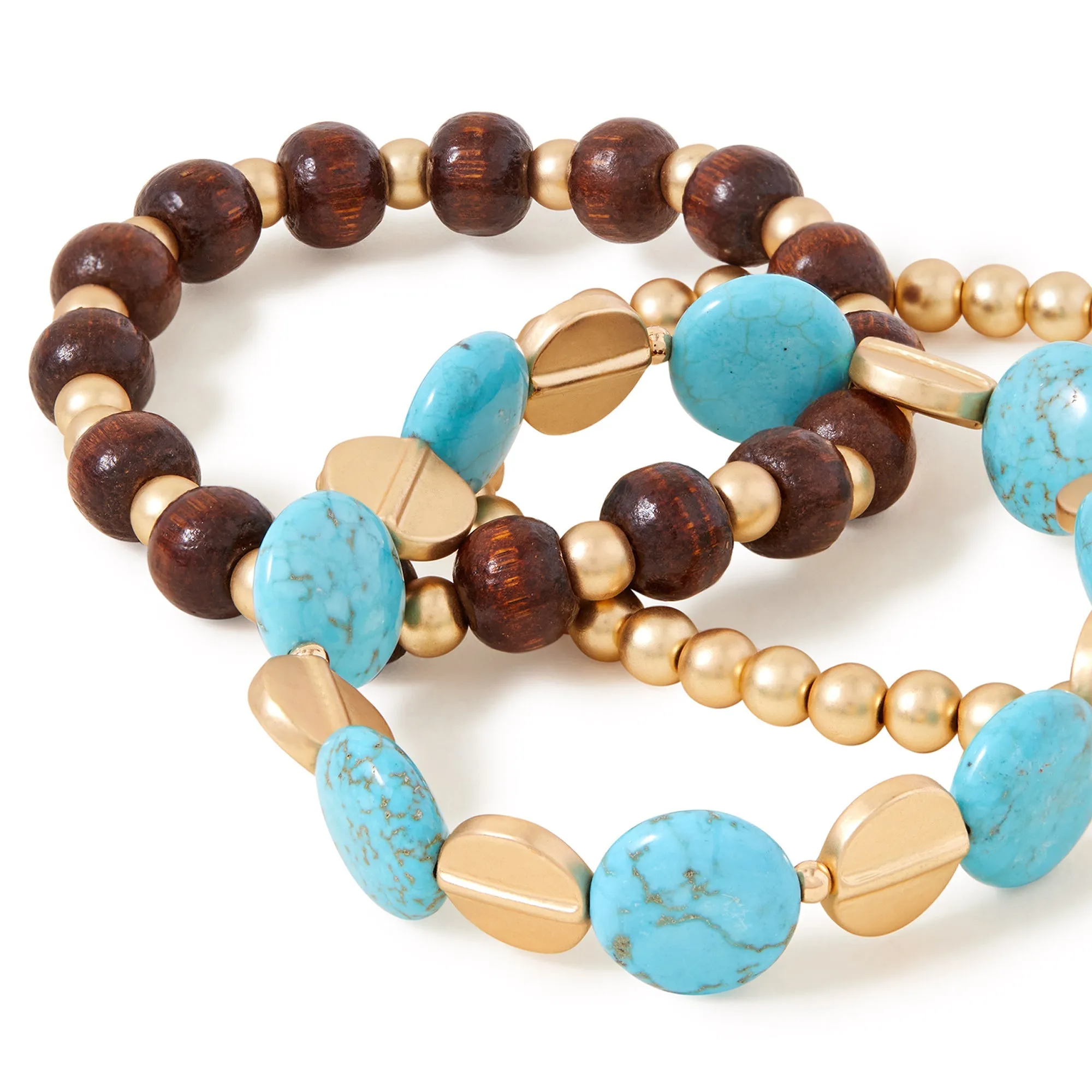 Accessorize London Women's Wooden Beaded Stretch Bracelets Set Of Three