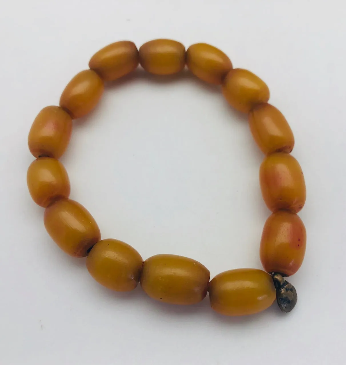 African Trade Beads Mali Amber Bead Stretch Bracelet