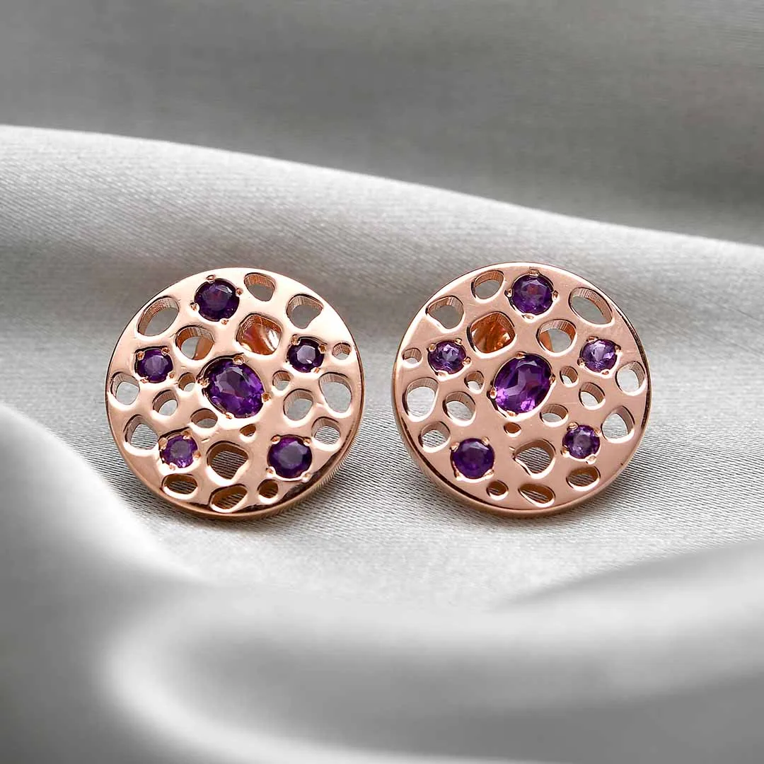 Allegro Loop Pendant with Amethyst   Lattice Disc Stud Earrings with Amethyst