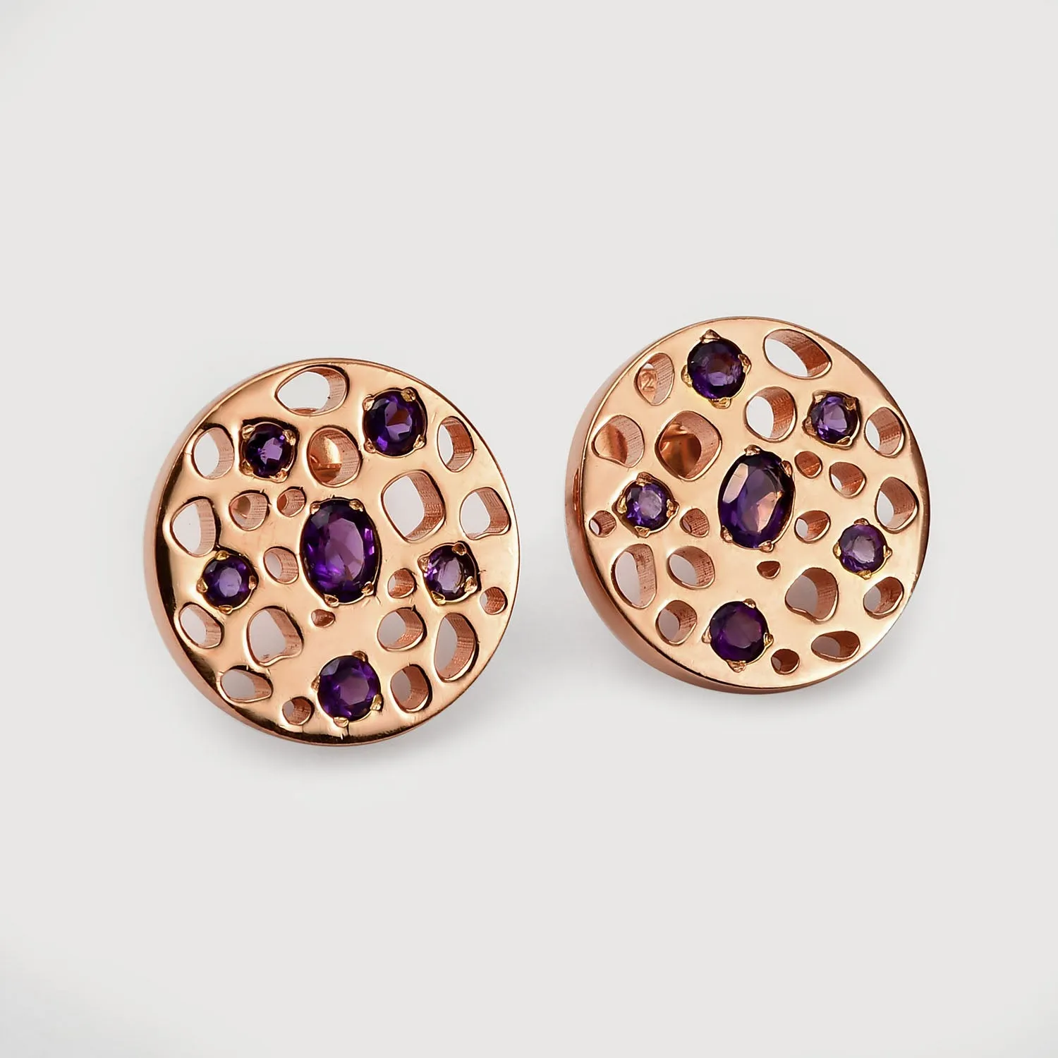 Allegro Loop Pendant with Amethyst   Lattice Disc Stud Earrings with Amethyst